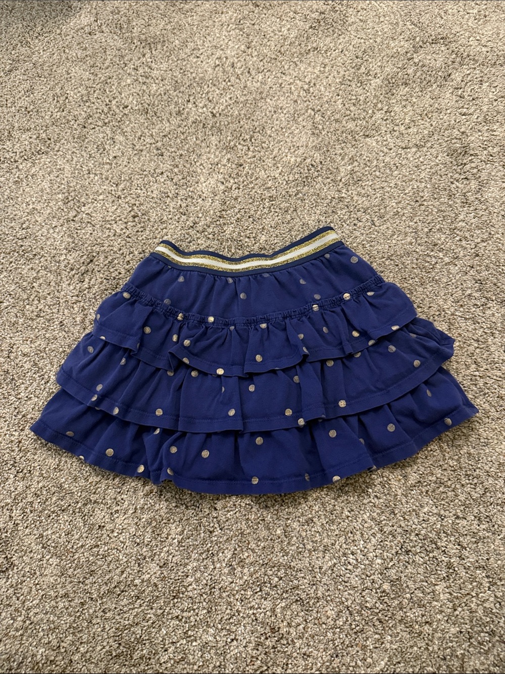 Boden Girls Navy Ruffle Layered skort with Gold Polka Dots size 6-7Y